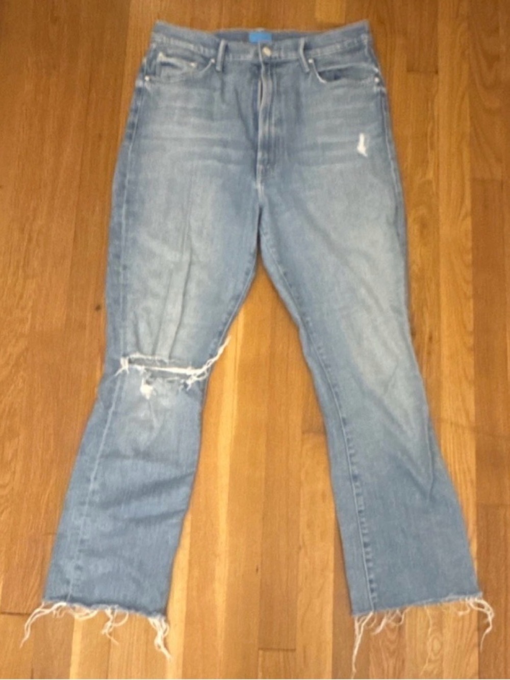 MOTHER Women’s Ankle Jeans Light Wash Blue Stretch Distressed Fray Hem 31